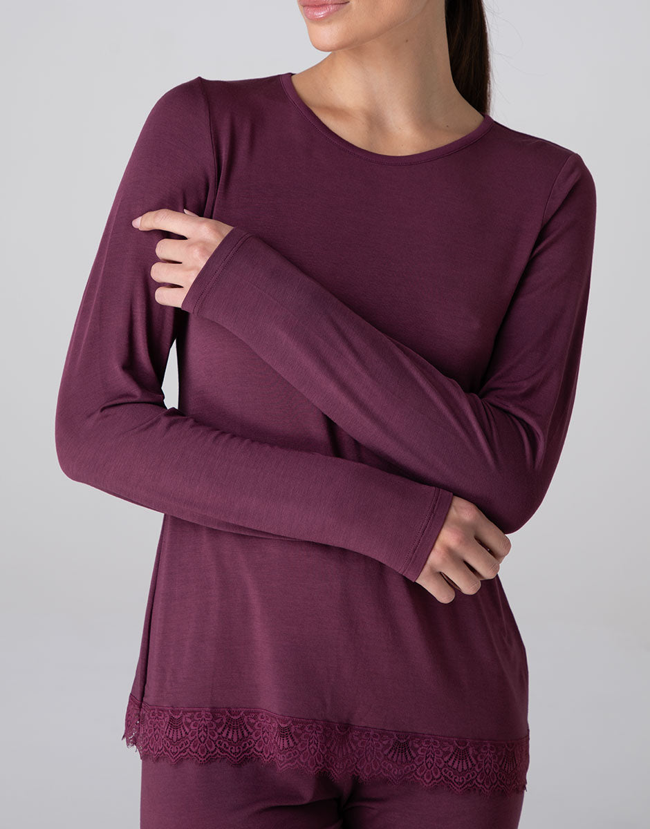 Lovable Basic Soul Elegant Modal pigiama lungo vinaccia in modal elasticizzato