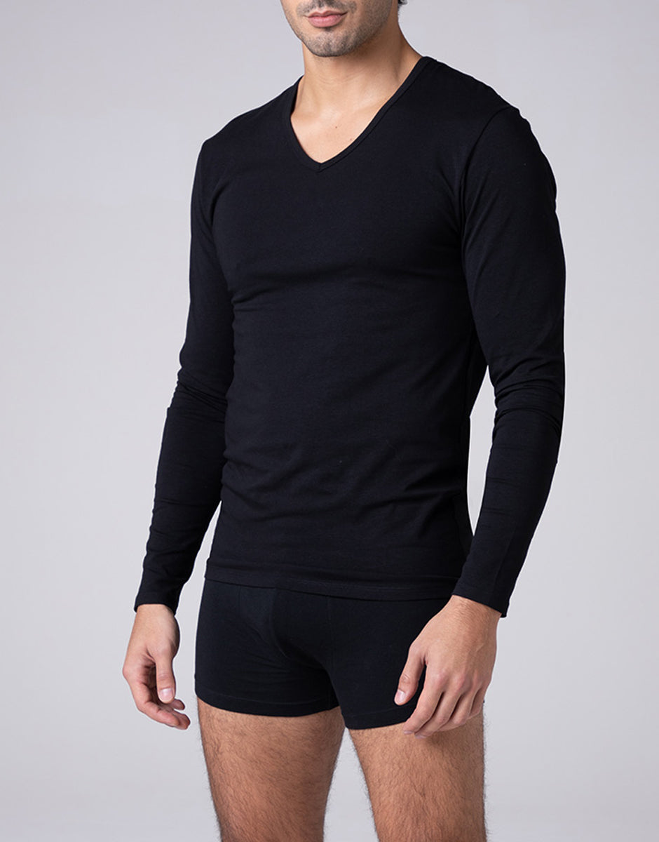 Lovable Basic Soul Maglia Manica Lunga scollo a V Cool Sensation nero cotone stretch