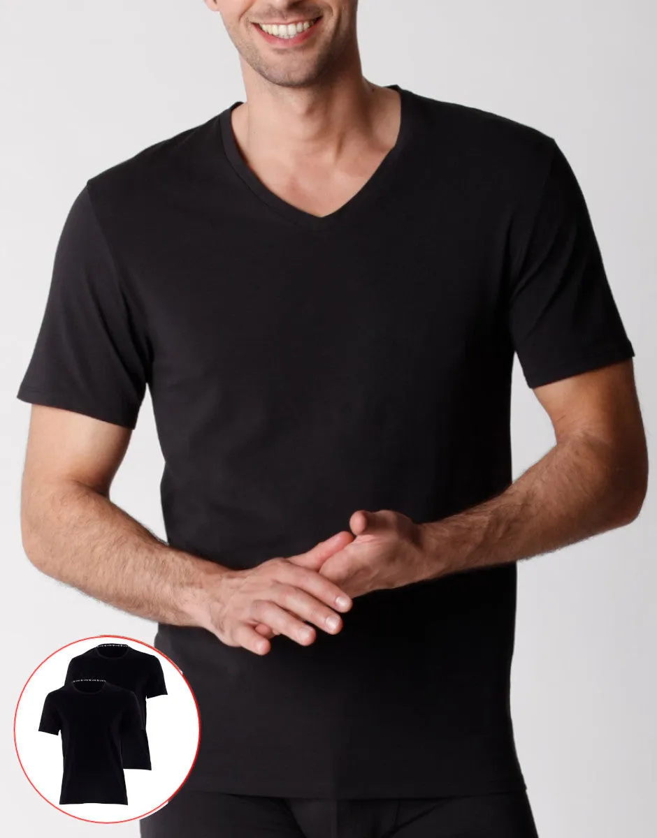 Lovable Value Elegance T-shirt scollo a V uomo cotone biologico x2 nero