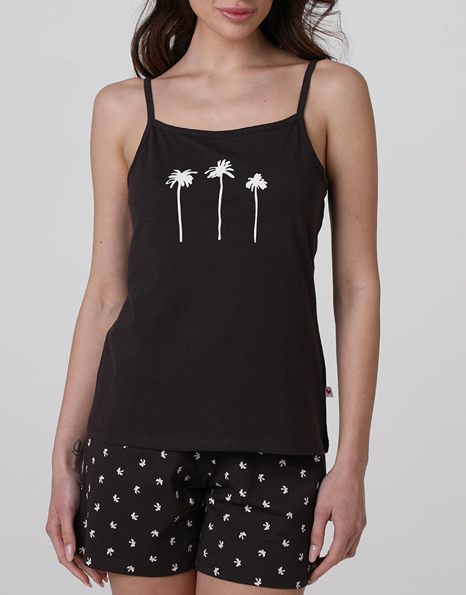 Lovable Basic Soul pigiama corto top e pantaloncino marrone scuro