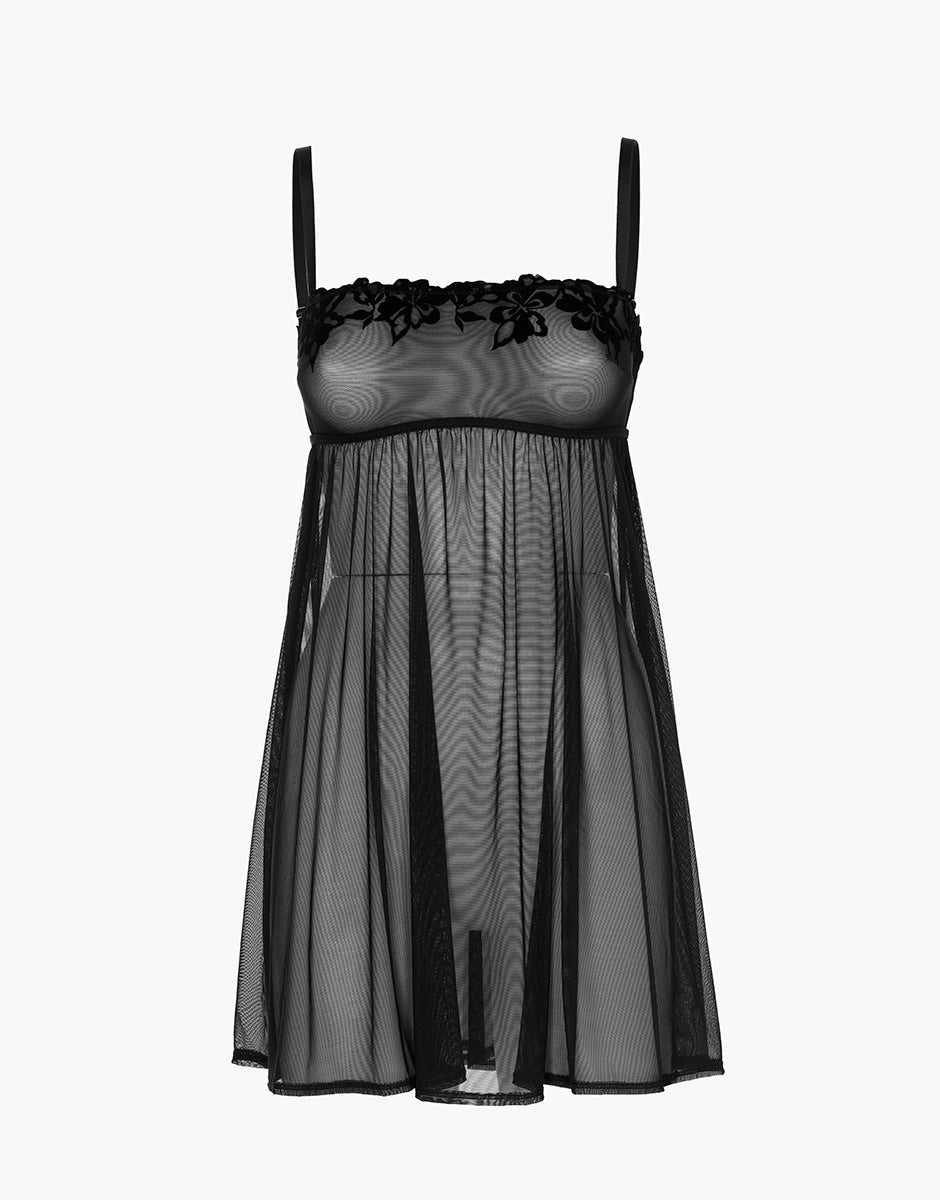Lovable Basic Soul Velvet Embroidery babydoll nero in tulle e velluto