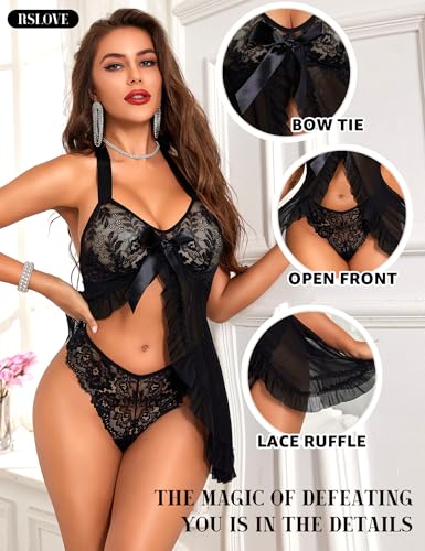 RSLOVE Babydoll Lace Babydoll con apertura frontale nero