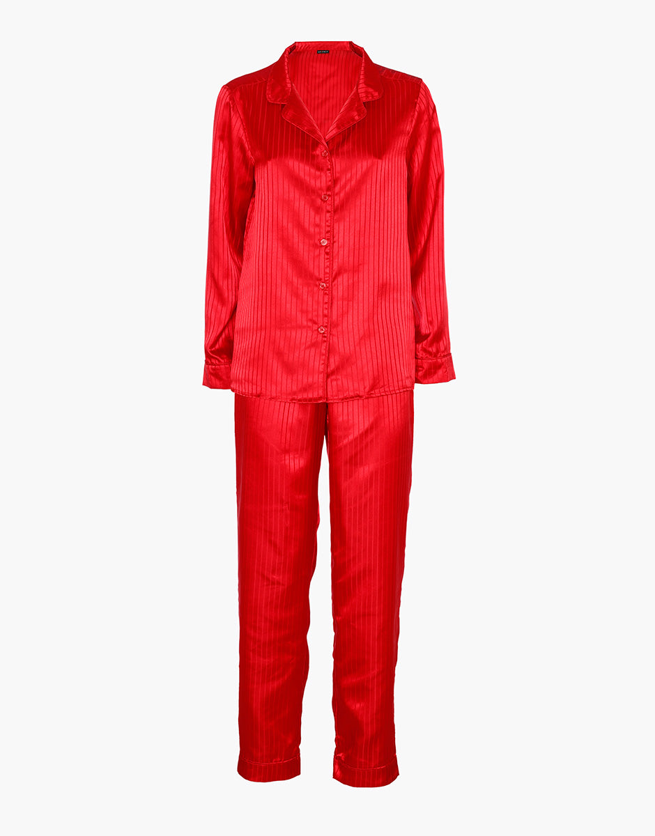 Lovable Basic Soul L0DMOPS-008 pigiama lungo rosso satin jacquard