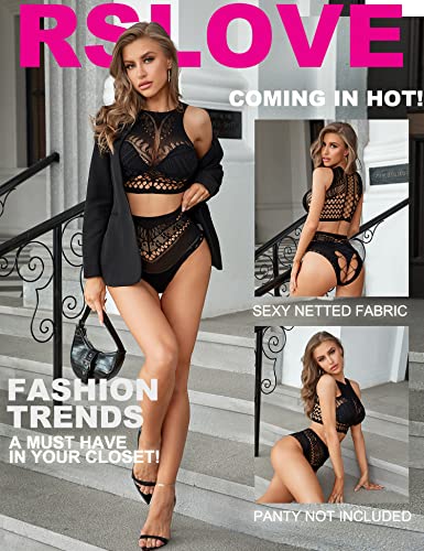RSLOVE Fishnet Two-Way Fishnet Crop Top Panty set rete nero 2 pezzi