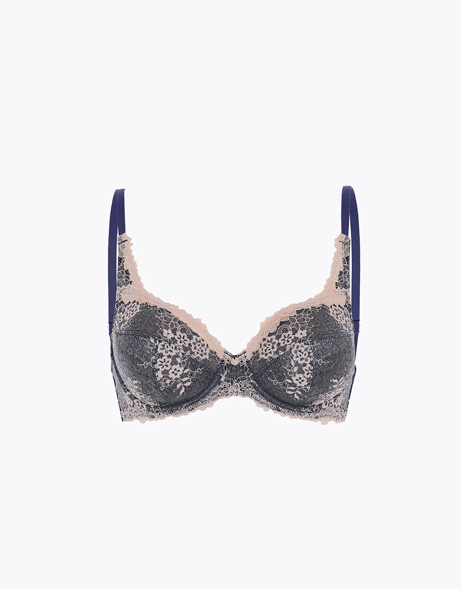 Lovable Garden Flowers Lace Beauty Curves reggiseno con ferretto pizzo blu jeans cappuccino