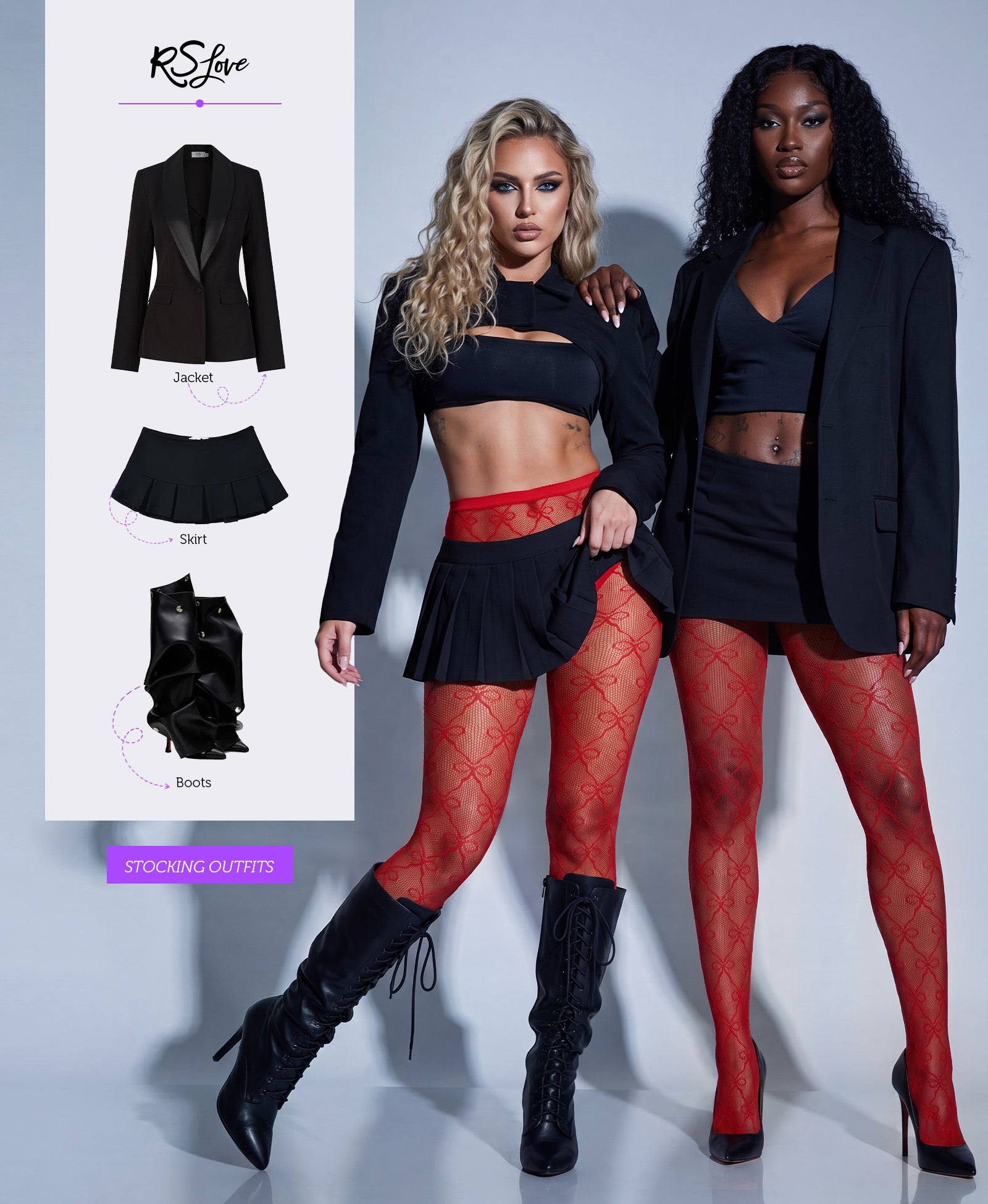 RSLOVE Patterned tights Bow Pattern Fishnet High Waist collant rossi taglia unica con fiocchi