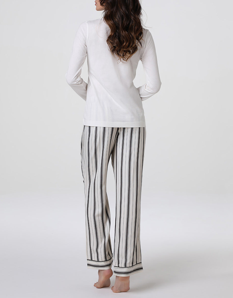 Lovable Basic Soul pigiama lungo scollo a V cotone modal e viscosa bianco latte