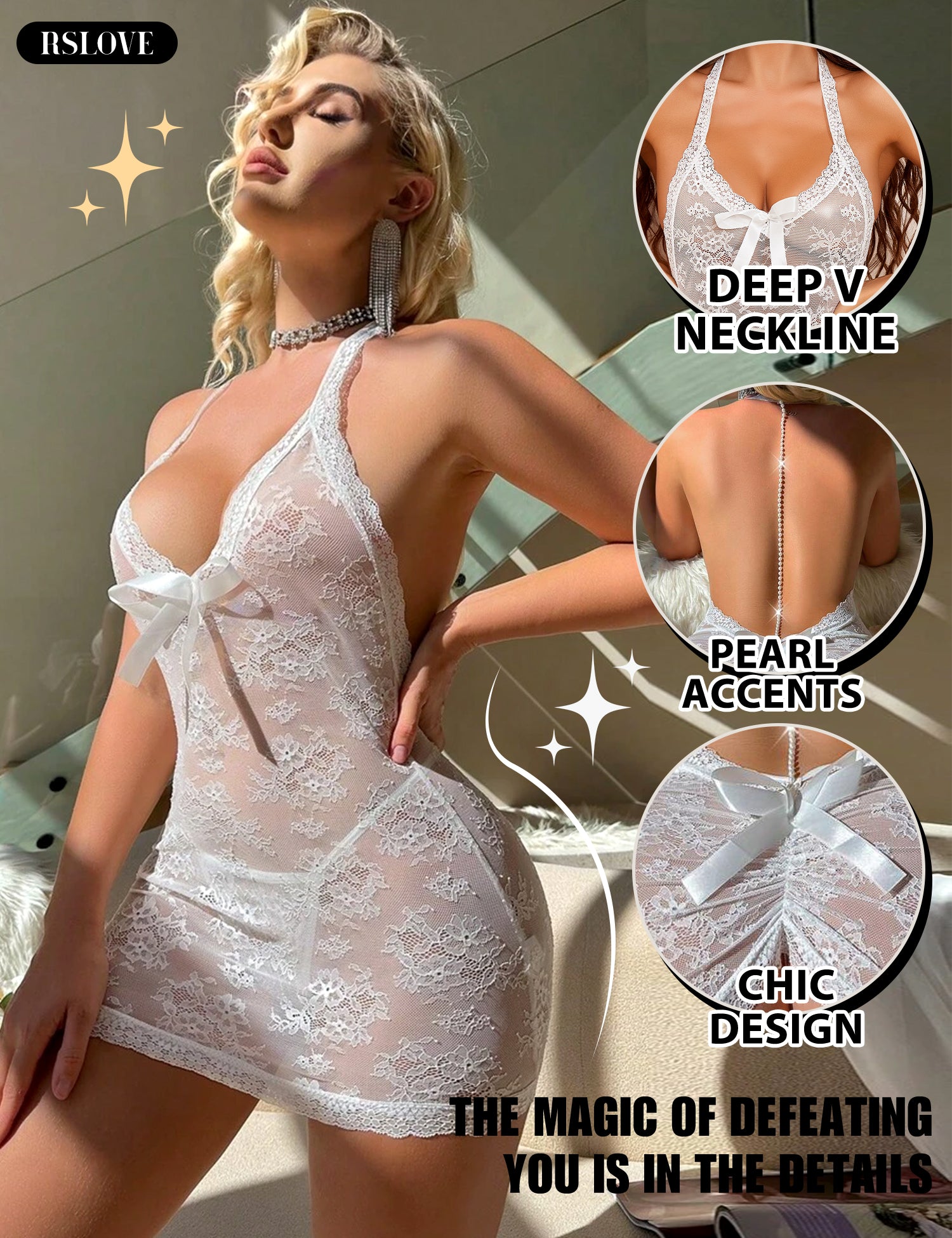 RSLOVE Babydoll Halter Lace Babydoll babydoll bianco S