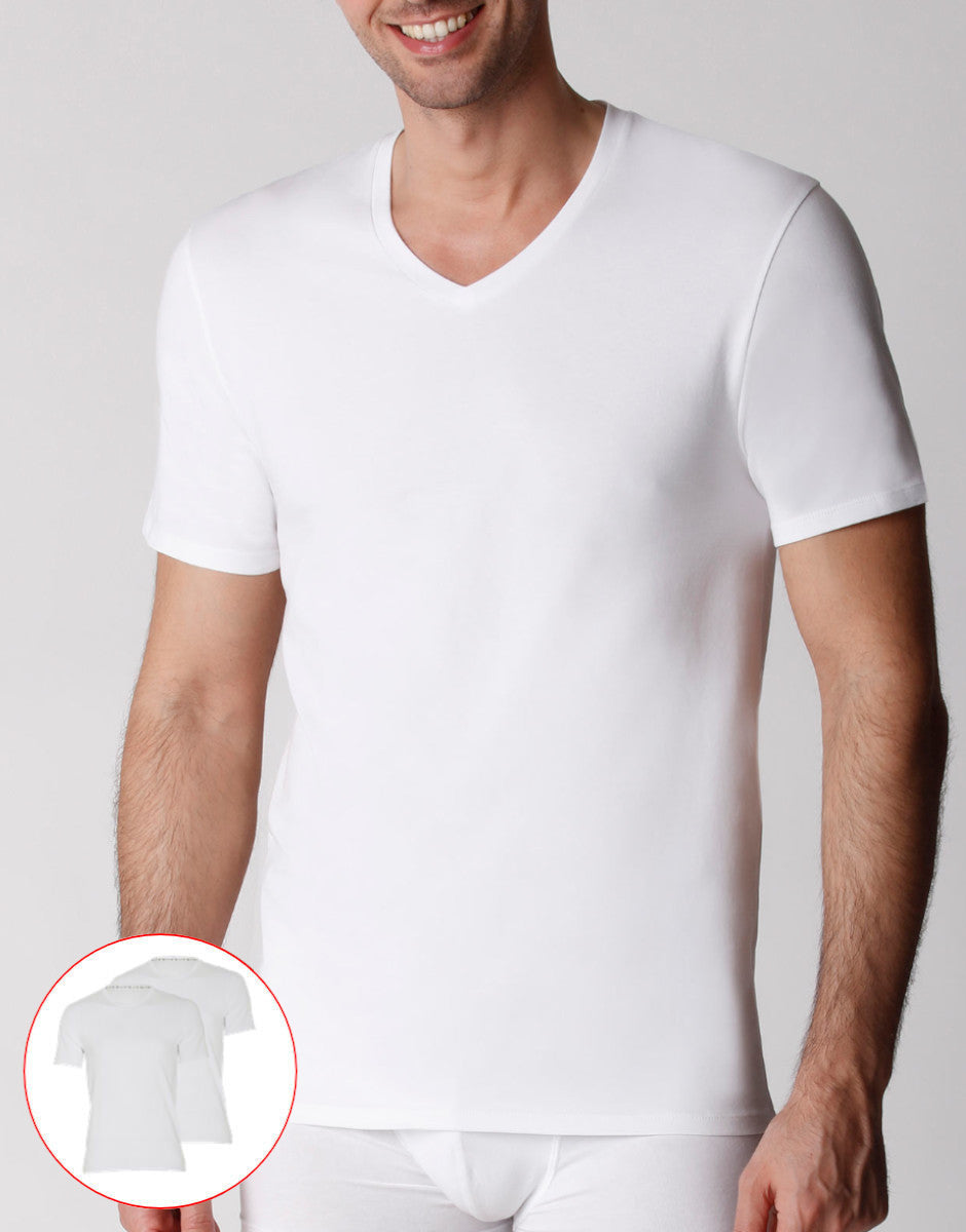 Lovable Value Elegance T-shirt scollo a V uomo cotone biologico x2 bianco