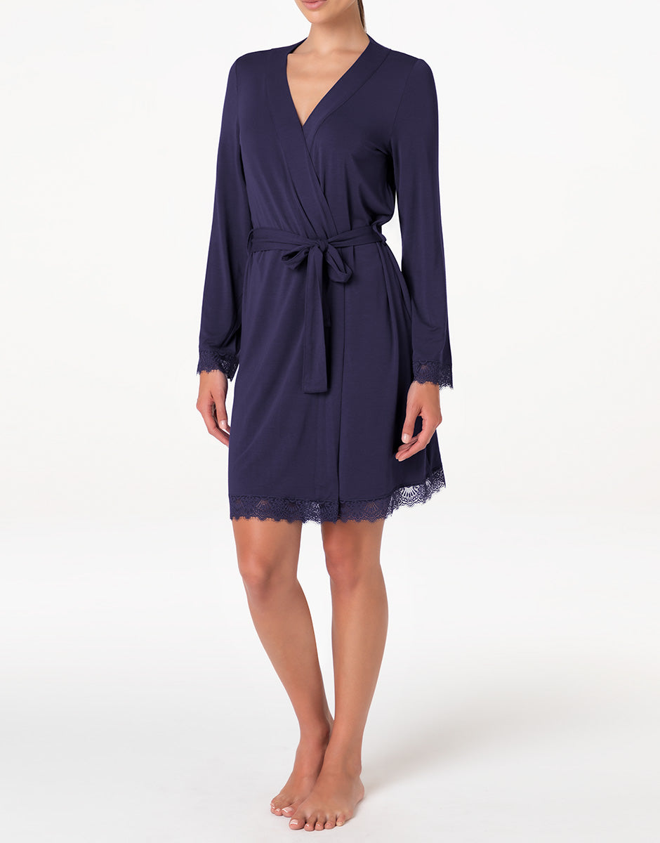Lovable Basic Soul Elegant Modal vestaglia manica lunga blu notte modal elasticizzato