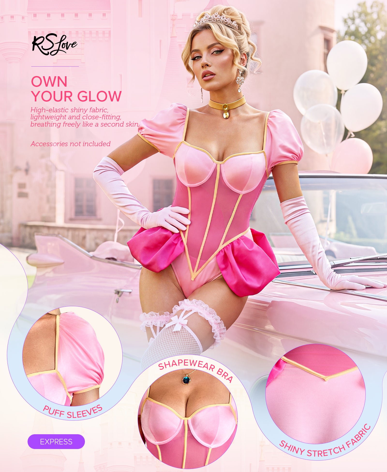 RSLOVE Costumes Halloween Princess Bodysuit lingerie rosa 1 pezzo