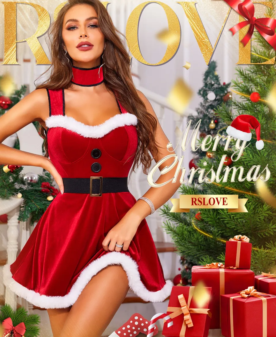 RSLOVE Costumes Babydoll natalizio in velluto taglia L