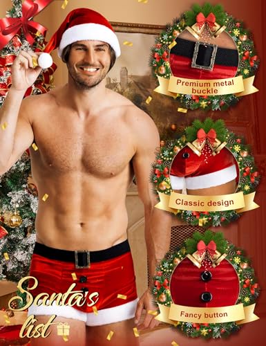 RSLOVE Costumes Men's Red Velvet Santa Shorts with Hat pantaloncini rossi L in velluto