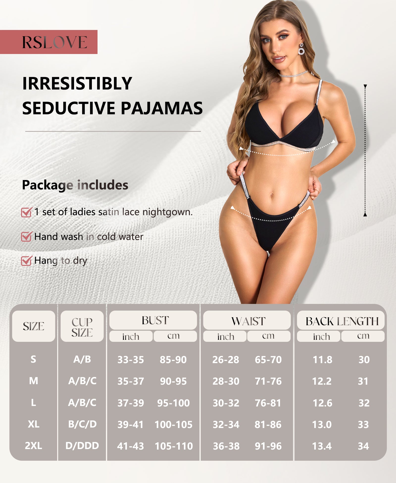 RSLOVE Garter Belt 3 Piece completo lingerie con reggiseno push-up nero
