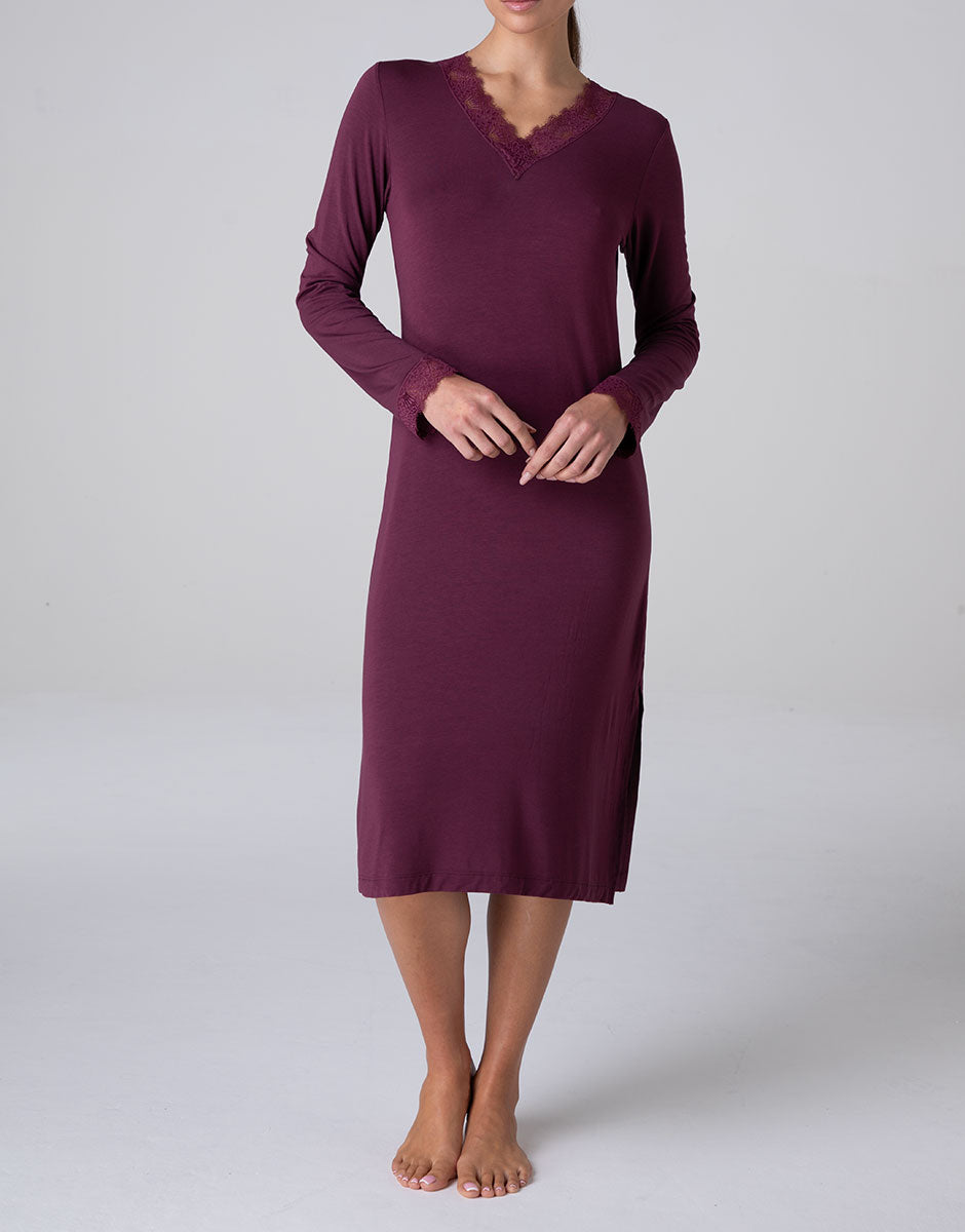 Lovable Basic Soul Elegant Modal camicia da notte lunga vinaccia