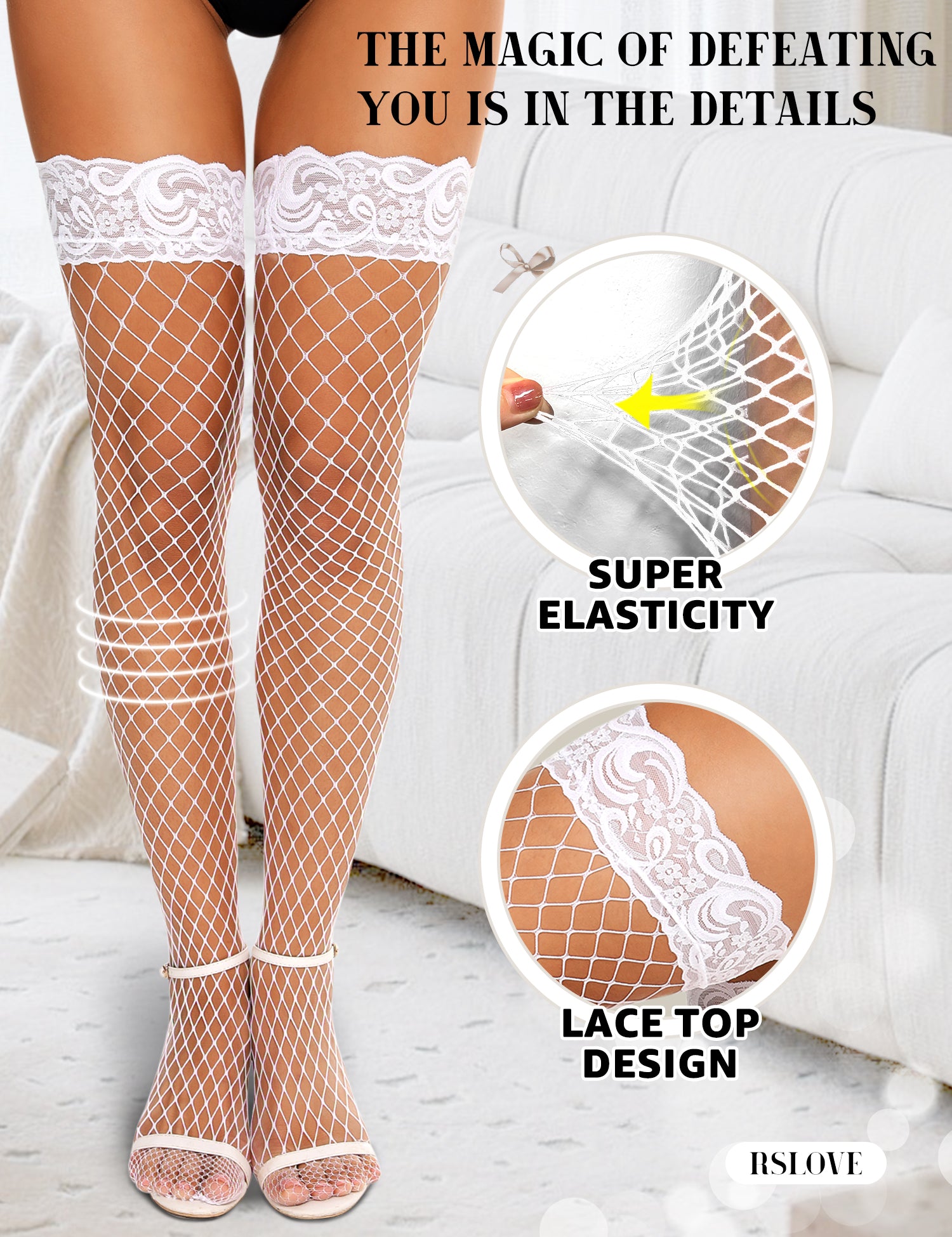 RSLOVE Thigh High Lace Top calze autoreggenti microrete