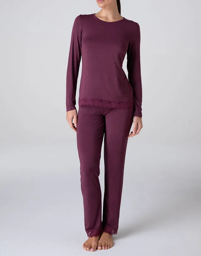 Lovable Basic Soul Elegant Modal pigiama lungo vinaccia in modal elasticizzato