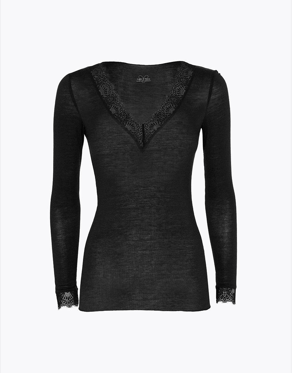 Lovable Invisible Ultralight and Warm maglia scollo V 2/S nera modal cashmere