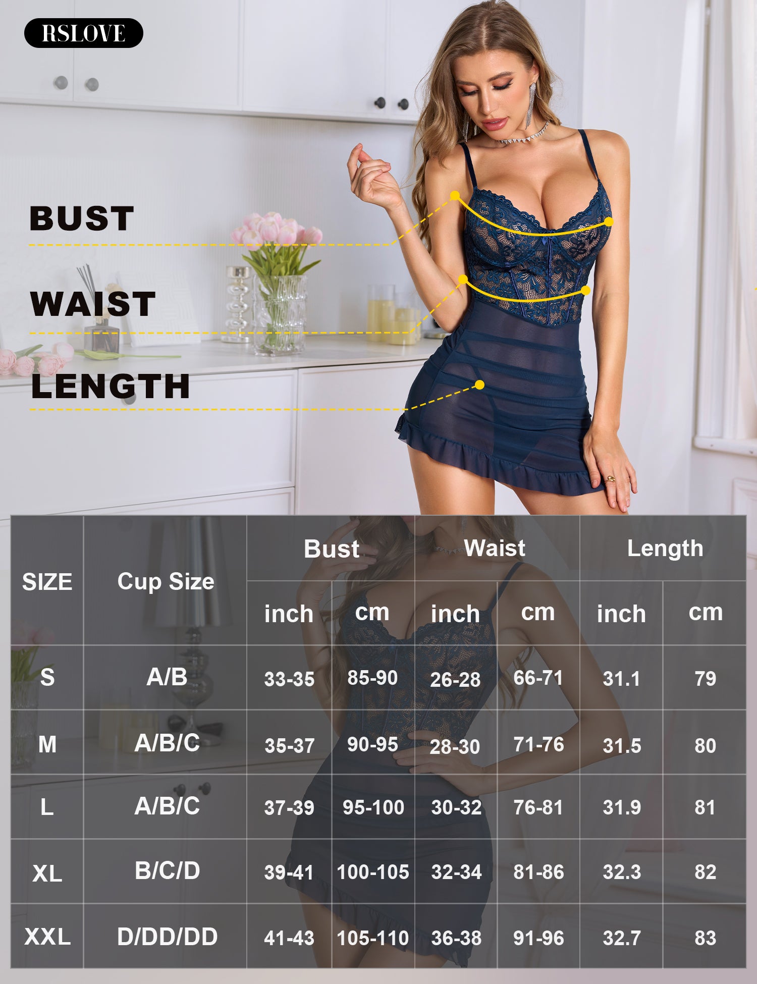 RSLOVE Babydoll Chemise babydoll rosso con perizoma