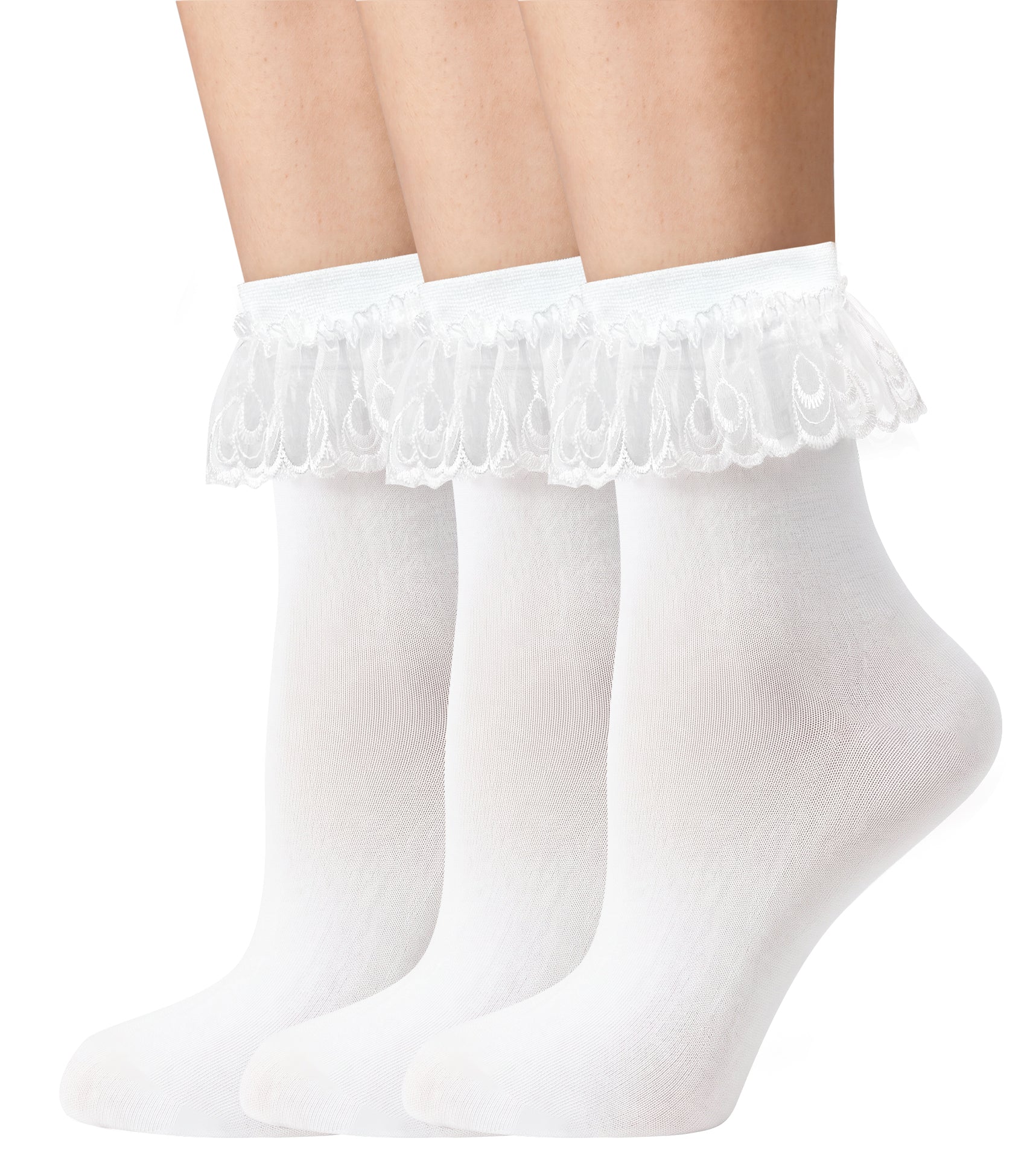 RSLOVE Socks 3 Pairs Lace Trim Ruffle calzini in pizzo bianchi 3 paia