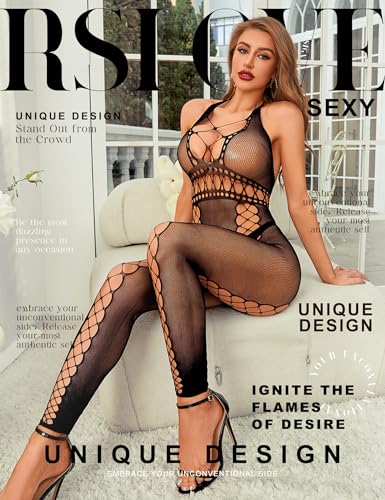 RSLOVE Bodystocking Geometric Fishnet Deep V Backless Bodystocking body nero taglia unica