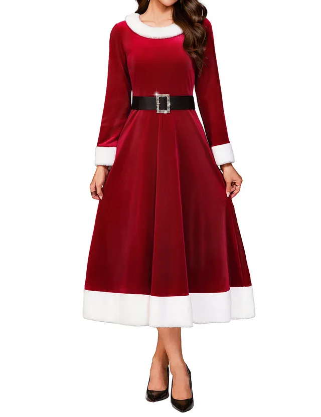 RSLOVE Costumes Mrs Claus Christmas Santa Dress vestito rosso con cintura
