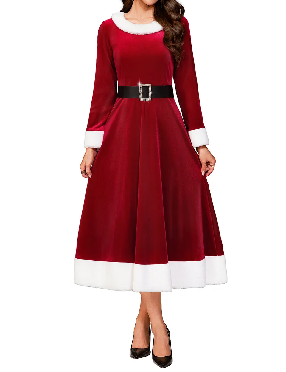 RSLOVE Costumes Mrs Claus Christmas Santa Dress vestito rosso con cintura
