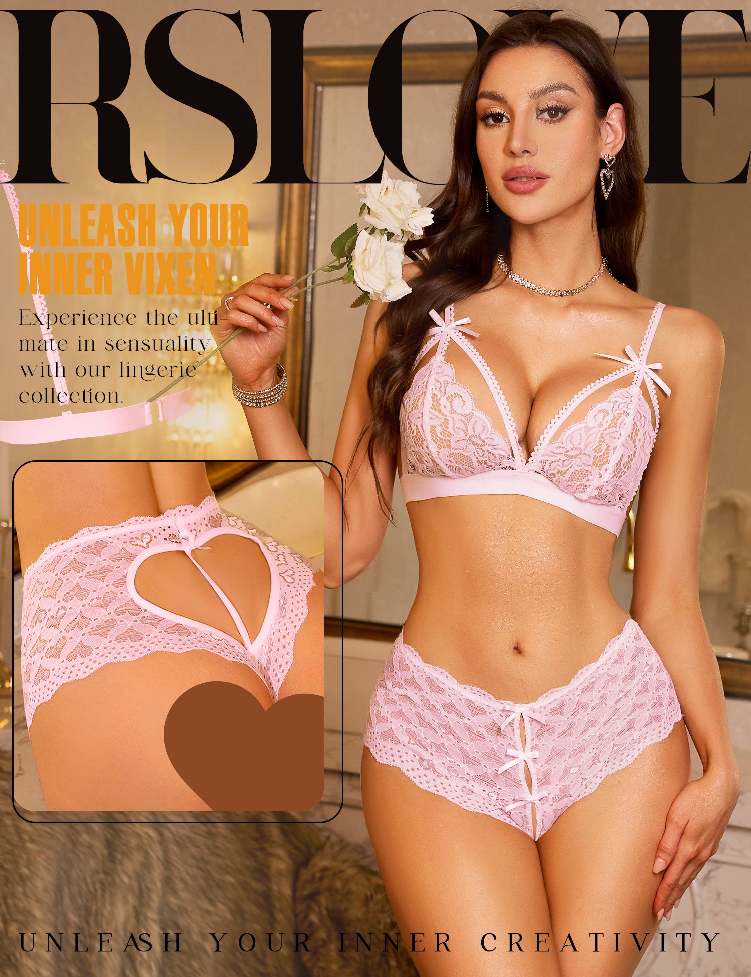 RSLOVE Lace Lingerie Heart Back Cheeky Panties culotte nere XL