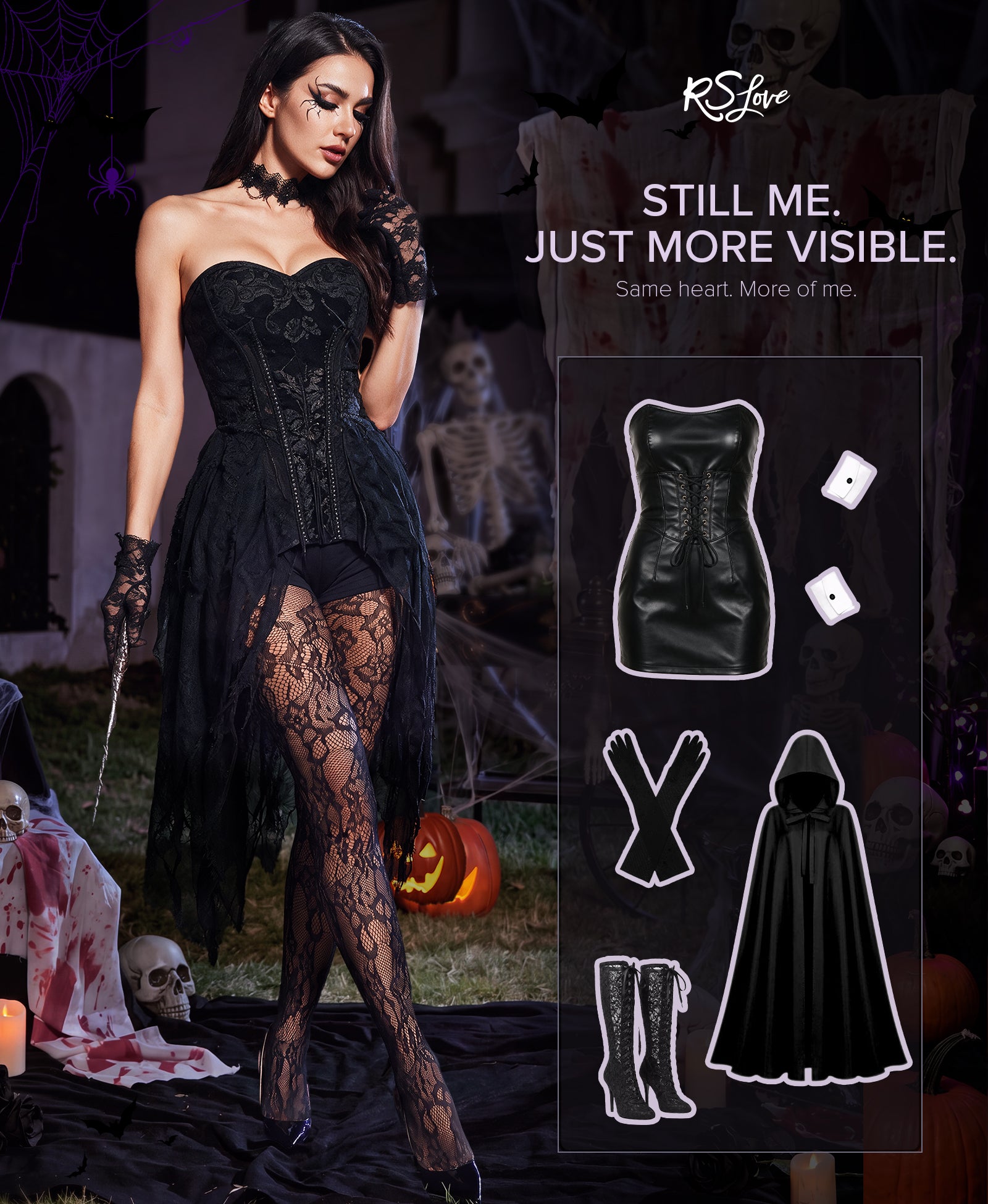 RSLOVE Patterned tights Floral Fishnet Lace Tights collant nero