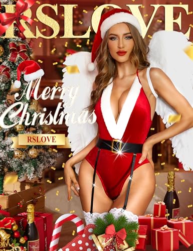 RSLOVE Costumes Red Marabou Trim Deep V Christmas Teddy rosso taglia XL