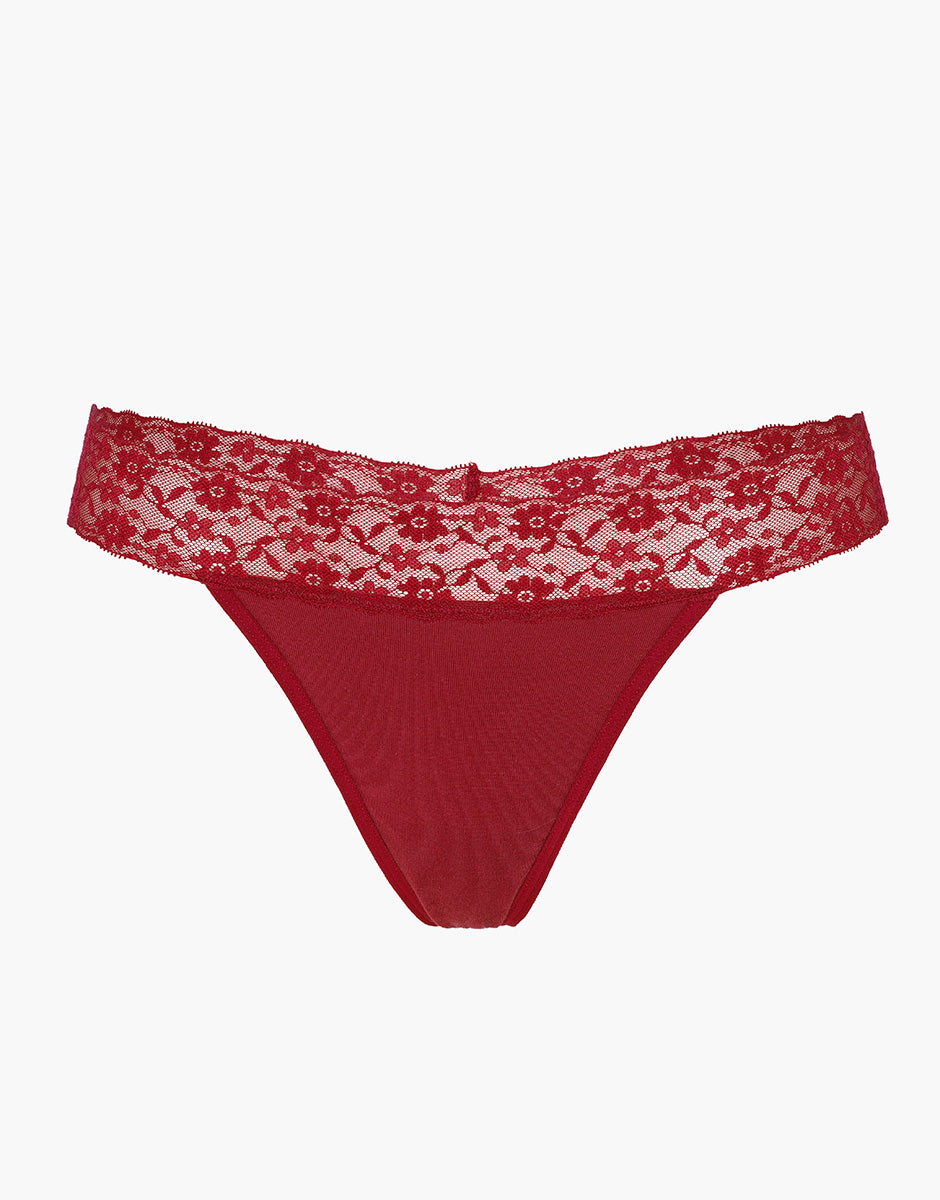 Lovable So Lacy Panties Table Panties Perizoma rosso scuro in cotone e pizzo