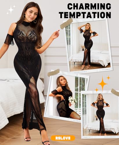 RSLOVE Babydoll abito lungo in pizzo con maniche staccabili