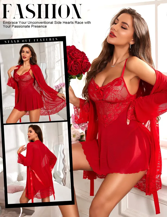 RSLOVE Robe completo lingerie 3 pezzi in mesh e pizzo
