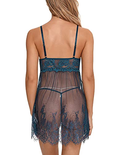 RSLOVE Babydoll chemise scollo a V XXL blu verde in pizzo