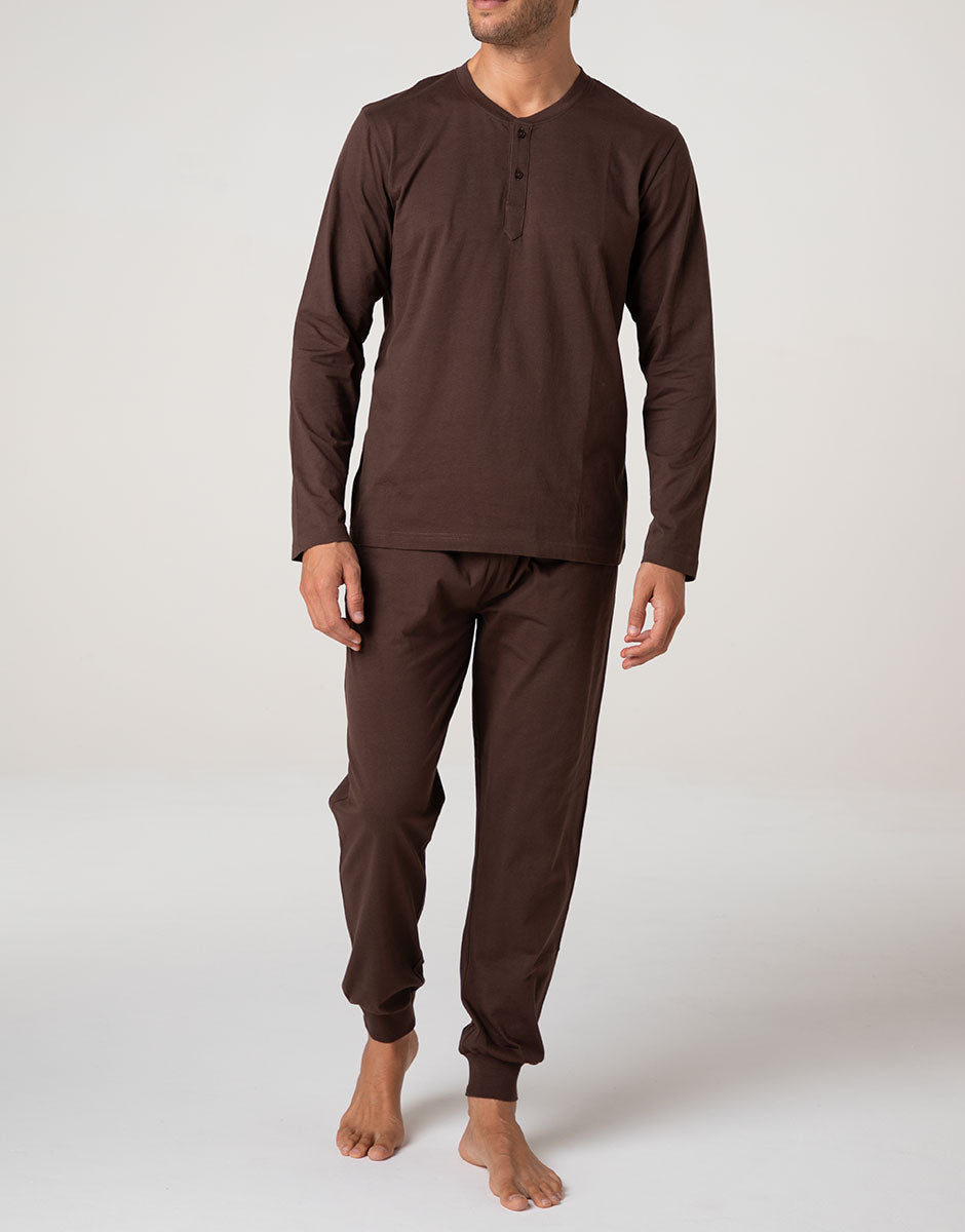 Lovable Basic Soul Pigiama Lungo Collo Serafino cioccolato 3/S in jersey
