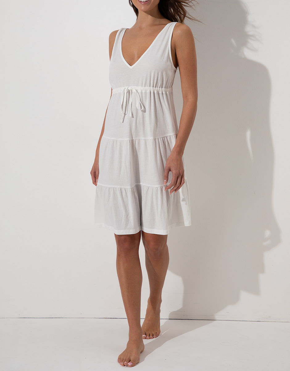 Lovable Basic Soul Abito jersey di cotone bianco seta con coulisse