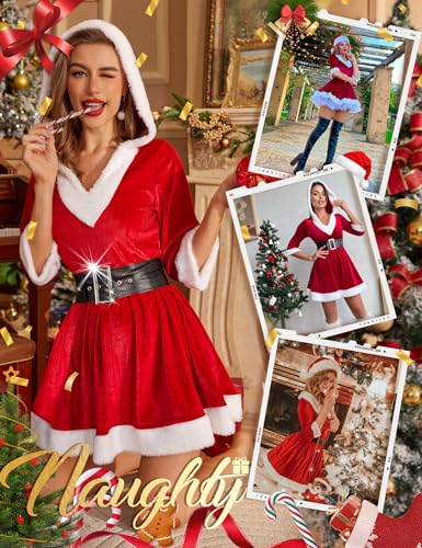 RSLOVE Costumes Mrs Claus abito con cappuccio rosso taglia L in velluto
