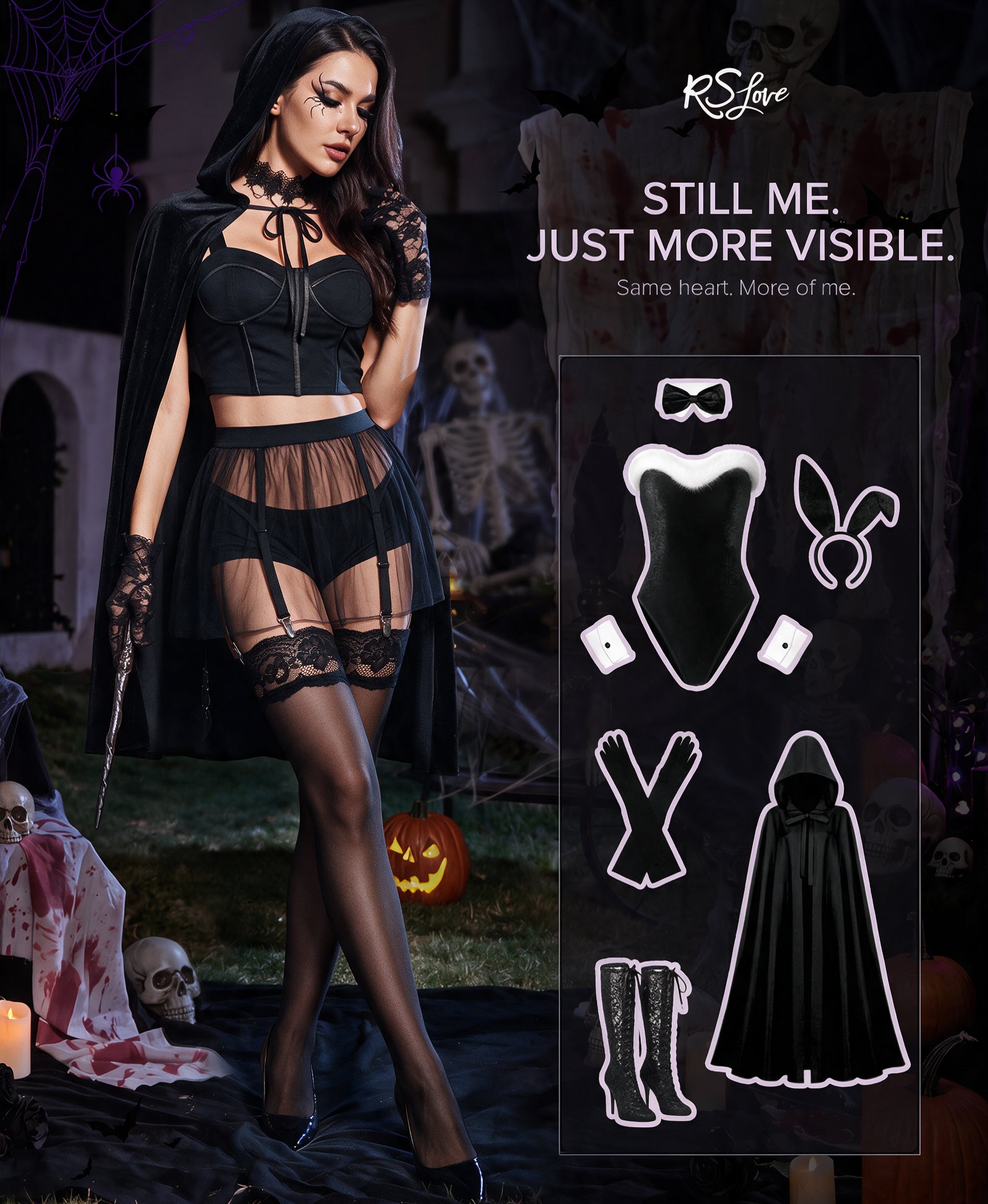 RSLOVE Thigh High calze autoreggenti nere 20D taglia unica