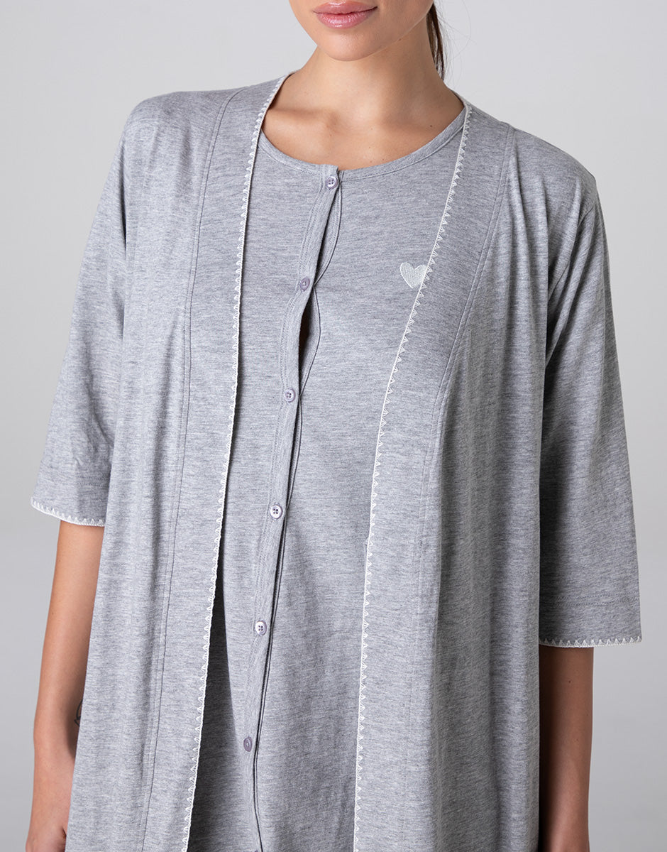 Lovable Basic Soul Kimono in jersey grigio melange manica 3/4