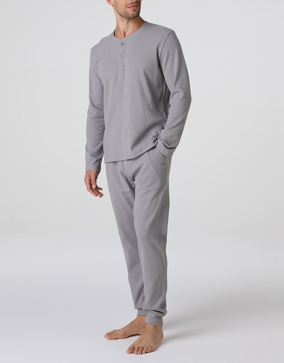 Lovable Basic Soul pigiama lungo serafino waffle grigio XXL