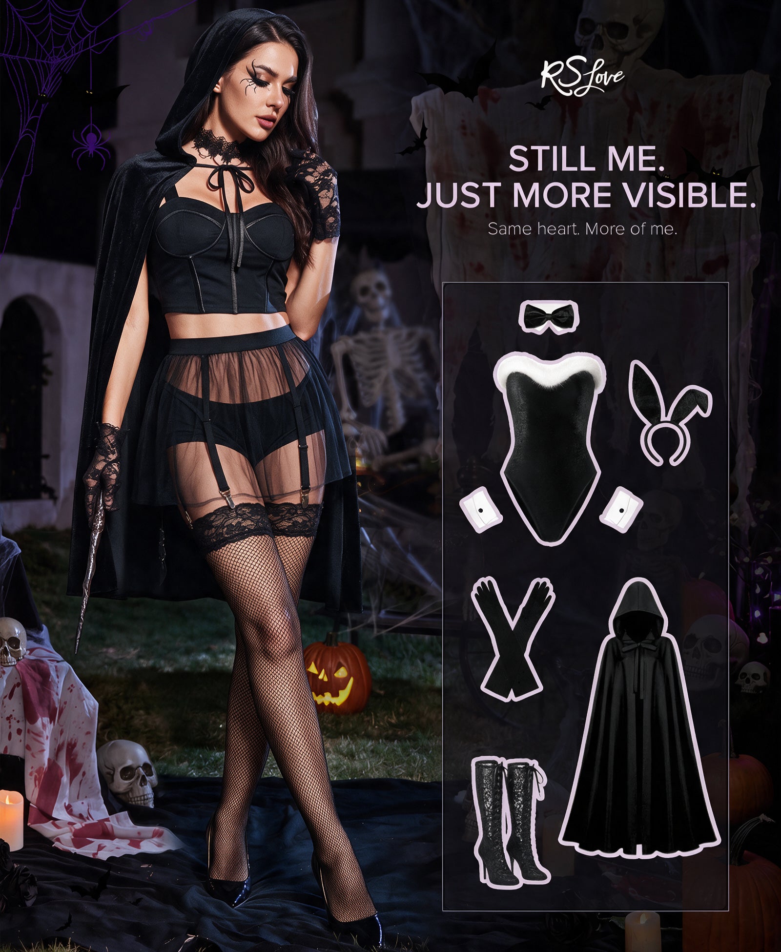 RSLOVE Thigh High Lace Top calze autoreggenti a rete nere