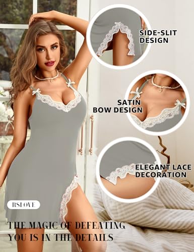 RSLOVE Nightgowns chemise in pizzo nera con scollo a V