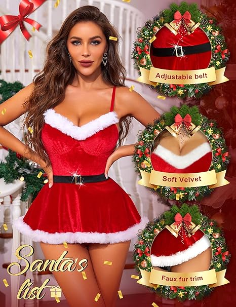 RSLOVE Costumes Velvet Santa Babydoll babydoll rosso S