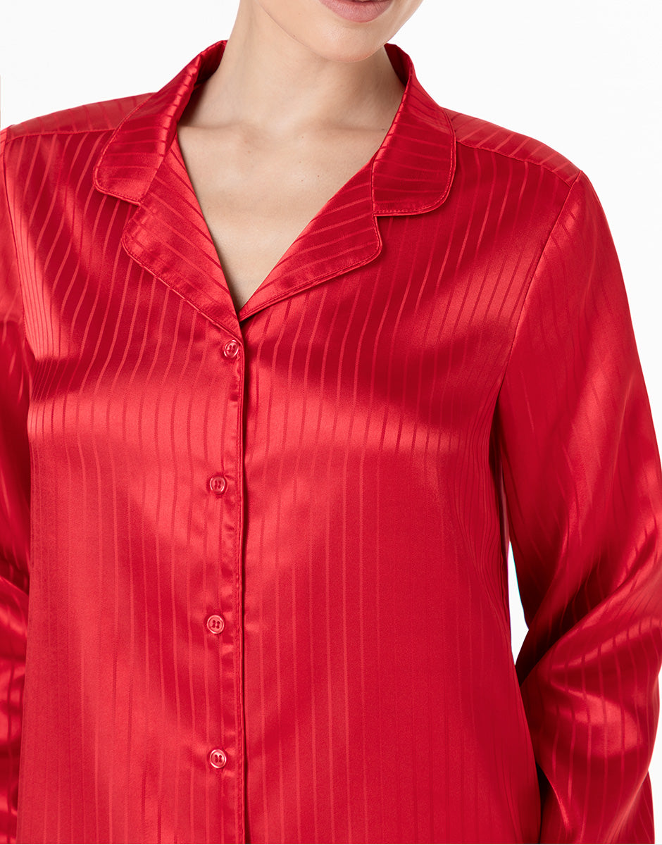 Lovable Basic Soul L0DMOPS-008 pigiama lungo rosso satin jacquard