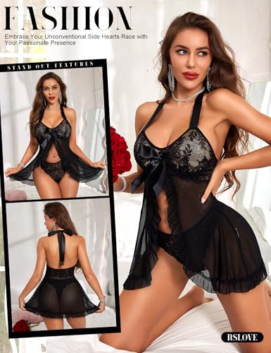 RSLOVE Babydoll Lace Babydoll con apertura frontale nero