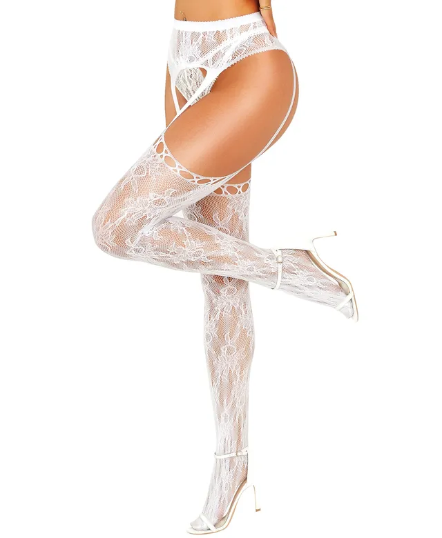 RSLOVE Thigh High Lace Garter Belt Suspender Fishnet calze a rete nere taglia unica