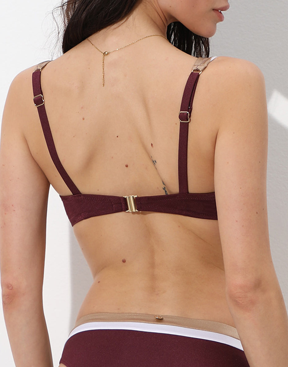 Lovable Shiny Colour Block Reggiseno vela con ferretto vinaccia bianco bronzo