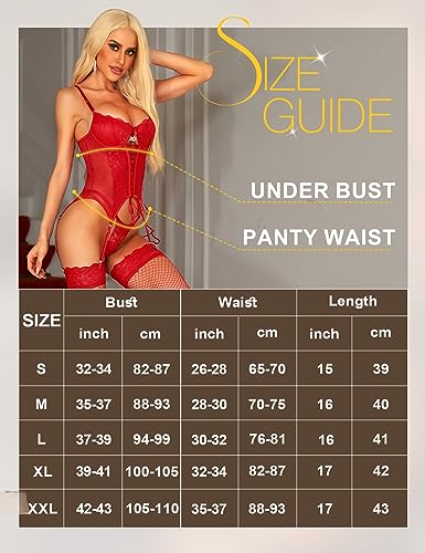 RSLOVE Teddy Lace-Up Tie Front Crotchless Teddy body rosso L in pizzo