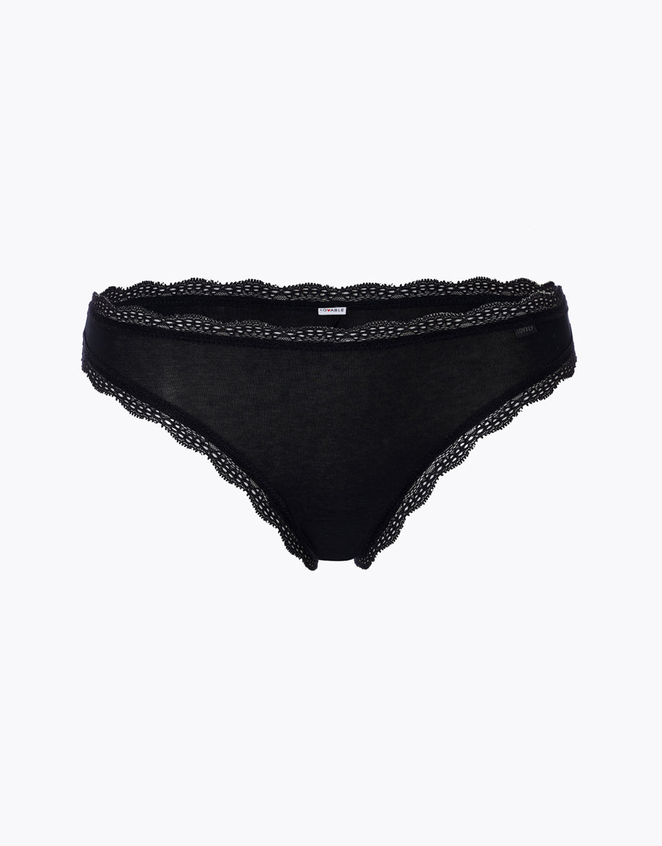 Lovable Lovely brasiliano nero in cotone elasticizzato e pizzo