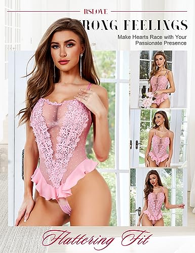 RSLOVE Teddy Floral Embroidered Lace Teddy body lingerie rosa 1 pezzo